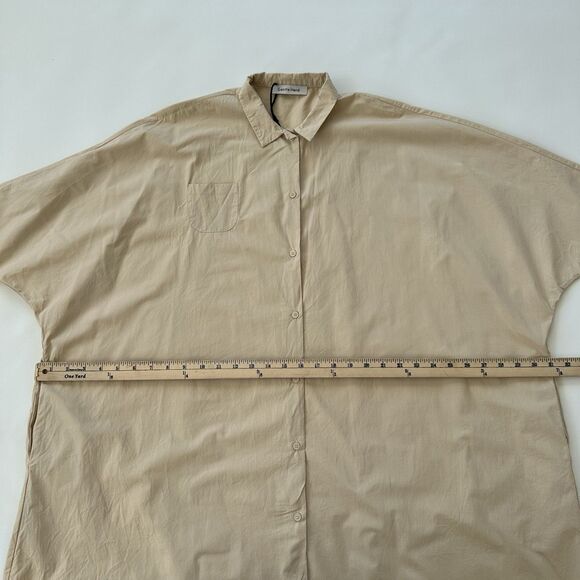 Gentle Herd Oversize Shirt Dress Cotton Poplin Small Beige Garmentory Pockets - Picture 7 of 9